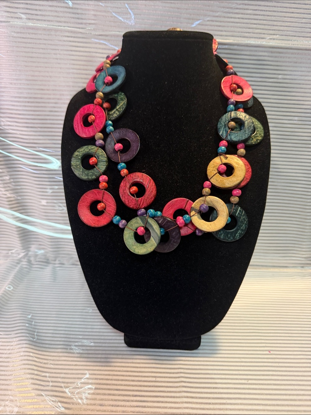 Multicolor Wooden Disc Statement Necklace - Women Jewelry